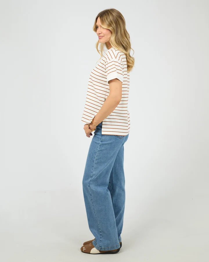 ALL ABOUT EVE AAE WASHED STRIPE TEE - CINNAMON