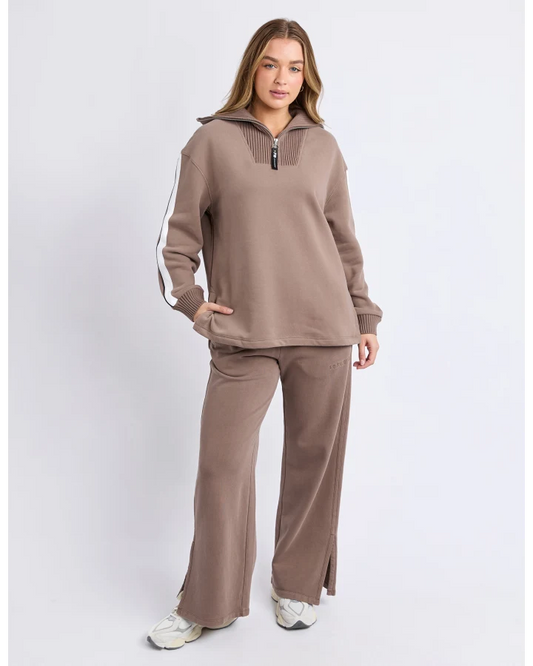 FOXWOOD KNIT COLLAR CREW - BROWN