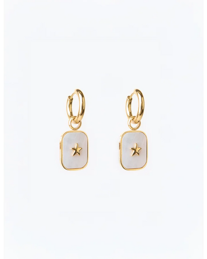 STELLA & GEMMA EARRING - GOLD SHELL SQUARE MINI STAR