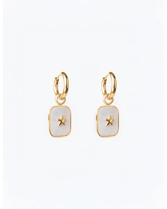STELLA & GEMMA EARRING - GOLD SHELL SQUARE MINI STAR