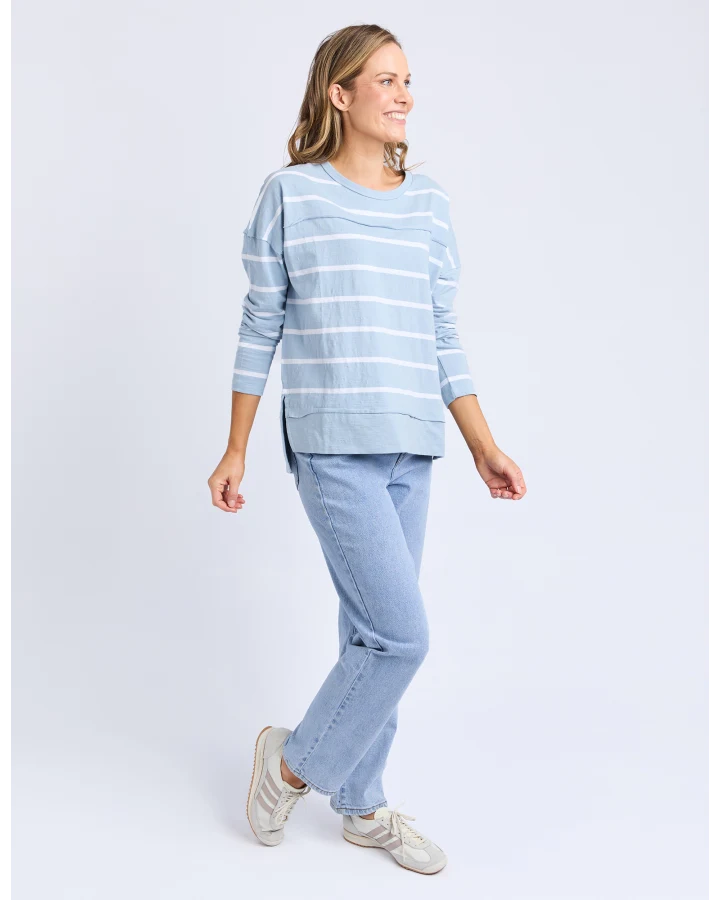FOXWOOD JAYNE STRIPE THROW ON TOP - SKY BLUE / WHITE STRIPE