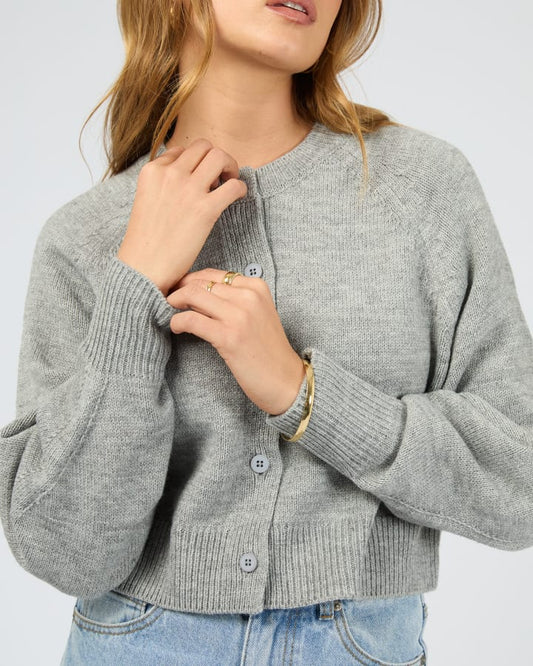 SILENT THEORY LOTUS KNIT CARDIGAN - GREY MARLE