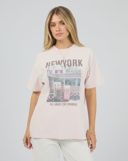 ALL ABOUT EVE NEW YORK DINER RELAXED TEE - PALE PINK