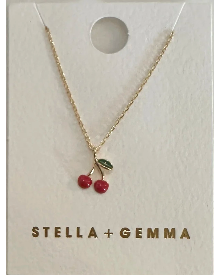 STELLA & GEMMA NECKLACE - GOLD RED CHERRIES