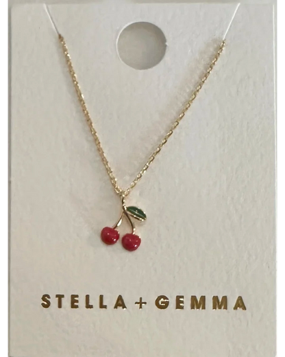 STELLA & GEMMA NECKLACE - GOLD RED CHERRIES