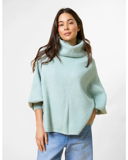 STELLA & GEMMA POLO NECK PONCHO - AQUAMARINE