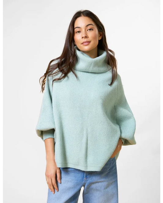 STELLA & GEMMA POLO NECK PONCHO - AQUAMARINE
