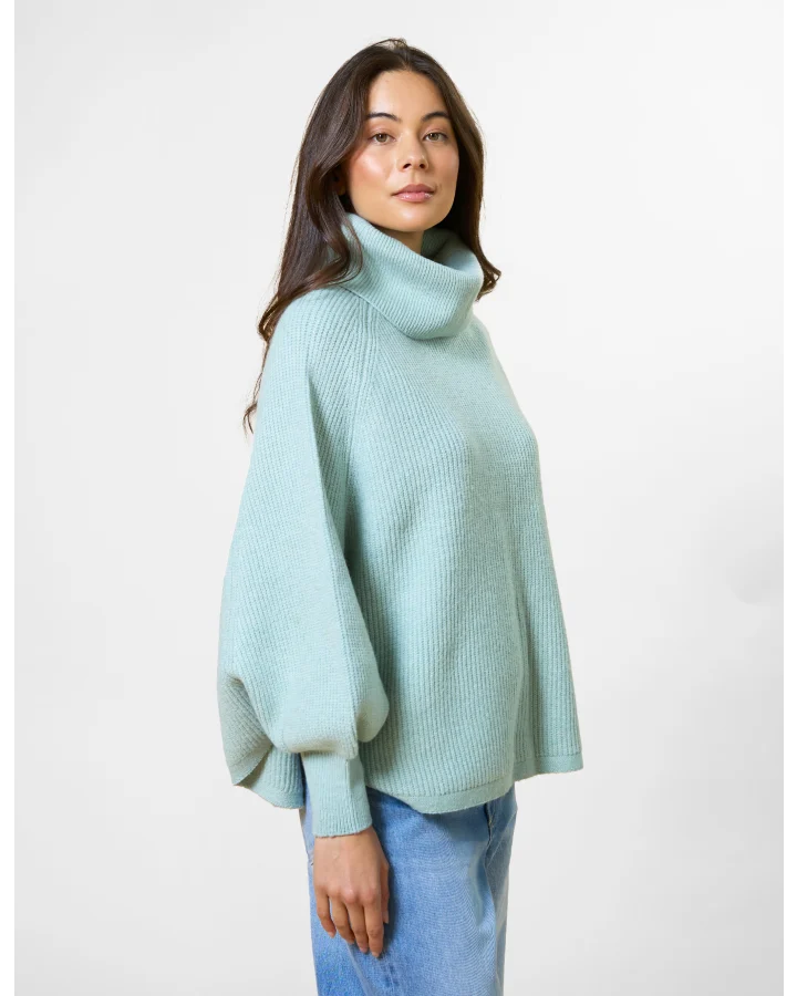 STELLA & GEMMA POLO NECK PONCHO - AQUAMARINE
