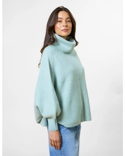 STELLA & GEMMA POLO NECK PONCHO - AQUAMARINE