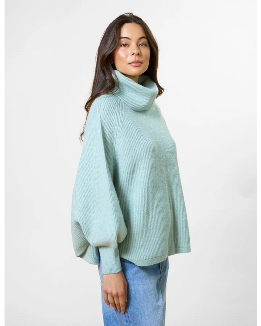STELLA & GEMMA POLO NECK PONCHO - AQUAMARINE