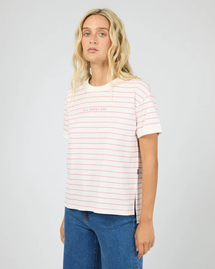 ALL ABOUT EVE AAE WASHED STRIPE TEE - ORCHID