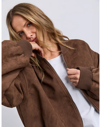 FOXWOOD EVIE SUEDE BOMBER - CHOCOLATE