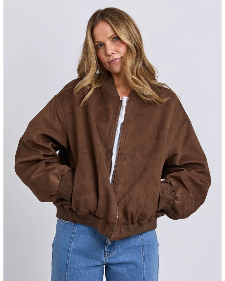 FOXWOOD EVIE SUEDE BOMBER - CHOCOLATE
