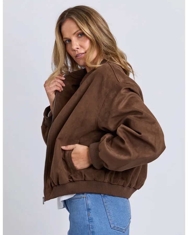 FOXWOOD EVIE SUEDE BOMBER - CHOCOLATE