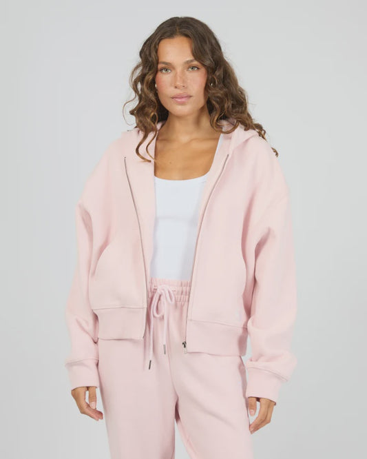 SILENT THEORY SILENT LUXE ZIP THRU HOODIE - PALE PINK