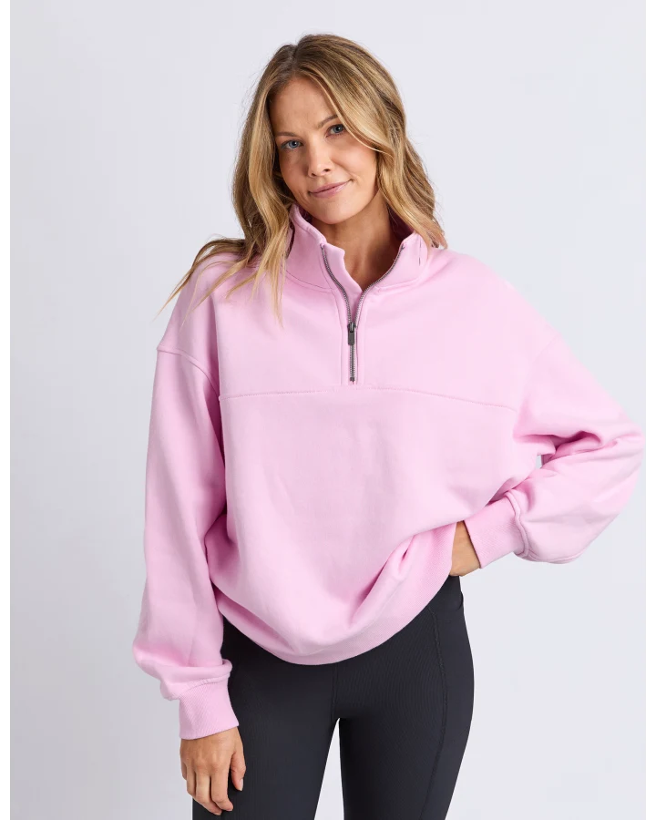FOXWOOD COLLEGE CONTRAST ZIP CREW - PALE PINK / PORT