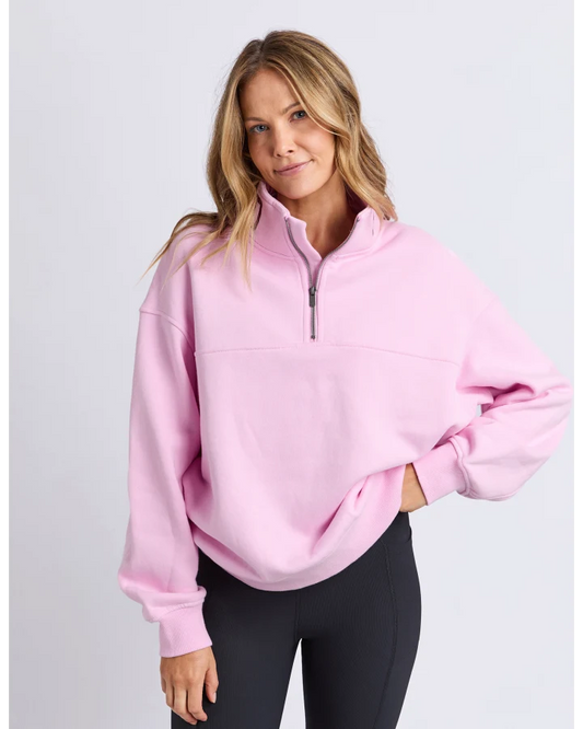 FOXWOOD COLLEGE CONTRAST ZIP CREW - PALE PINK / PORT