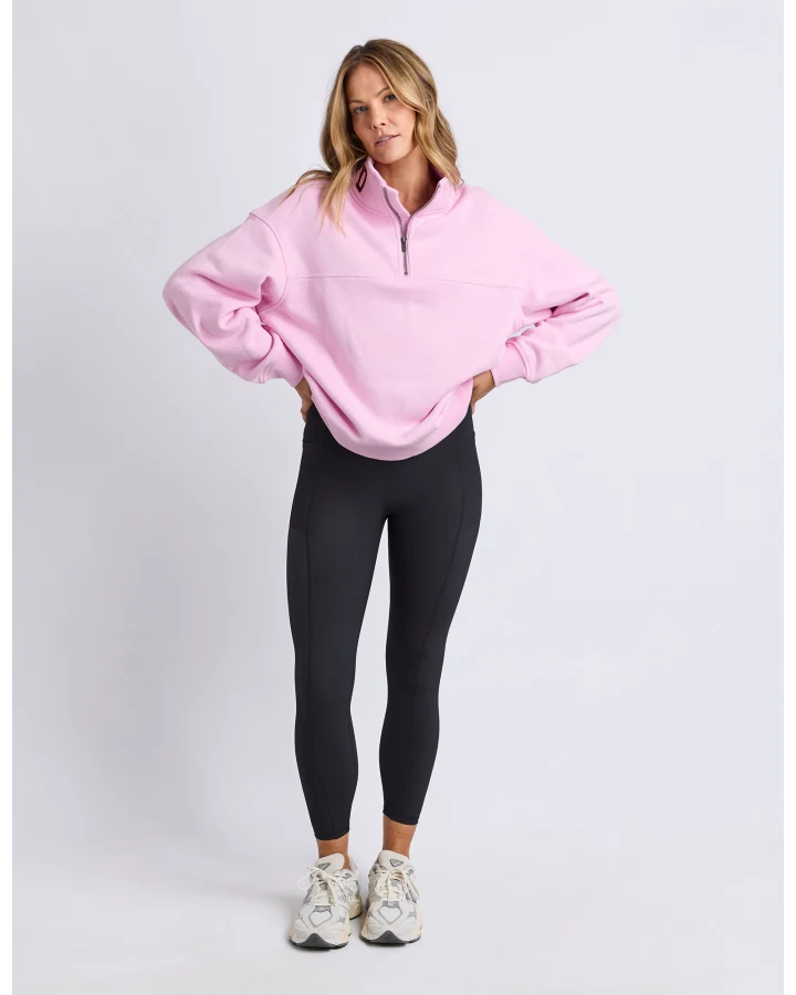 FOXWOOD COLLEGE CONTRAST ZIP CREW - PALE PINK / PORT