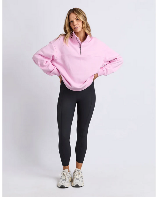 FOXWOOD COLLEGE CONTRAST ZIP CREW - PALE PINK / PORT