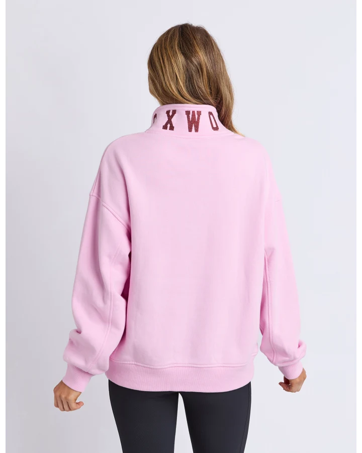 FOXWOOD COLLEGE CONTRAST ZIP CREW - PALE PINK / PORT