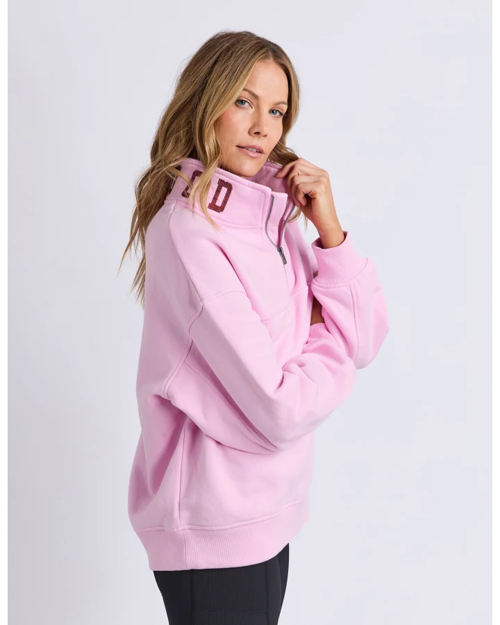 FOXWOOD COLLEGE CONTRAST ZIP CREW - PALE PINK / PORT