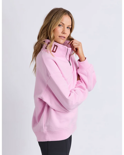 FOXWOOD COLLEGE CONTRAST ZIP CREW - PALE PINK / PORT