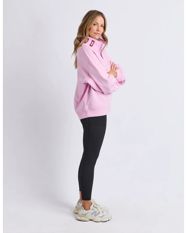 FOXWOOD COLLEGE CONTRAST ZIP CREW - PALE PINK / PORT