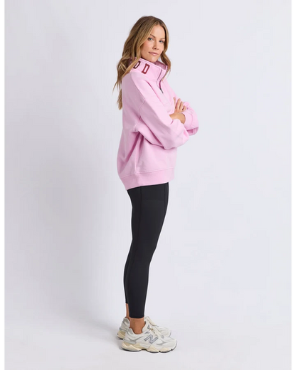 FOXWOOD COLLEGE CONTRAST ZIP CREW - PALE PINK / PORT