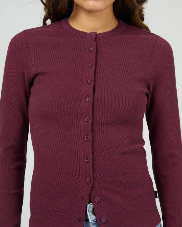 SILENT THEORY BUTTON UP L/S TEE - CHERRY