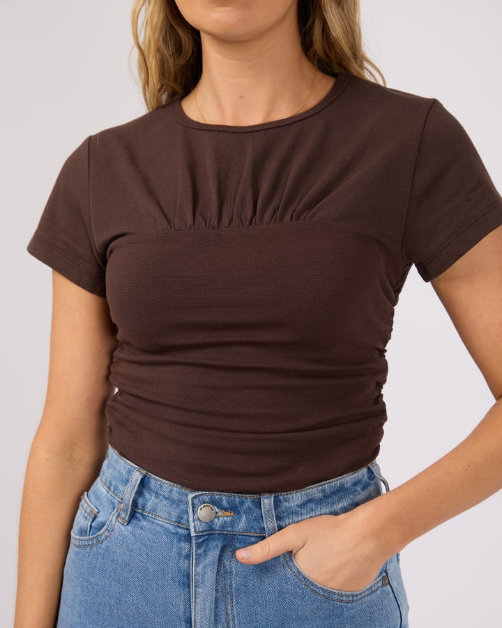 ALL ABOUT EVE MIMI RUCHED TOP - BROWN