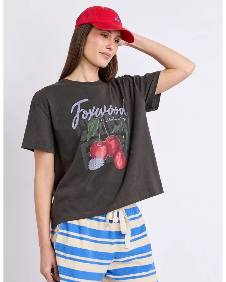 FOXWOOD CHERRY TEE - WASHED BLACK
