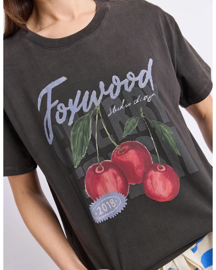 FOXWOOD CHERRY TEE - WASHED BLACK