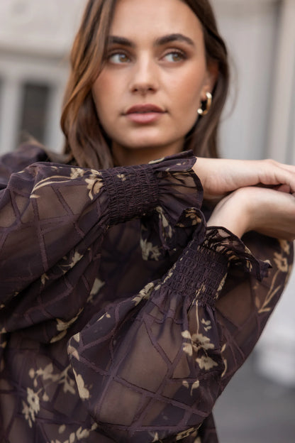 AMONG THE BRAVE AFFECTION L/S TOP - CHOCOLATE BUTTER FLORAL