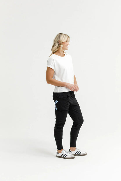 HOME-LEE APARTMENT PANTS - BLACK WITH MARINE BLUESHADOW X