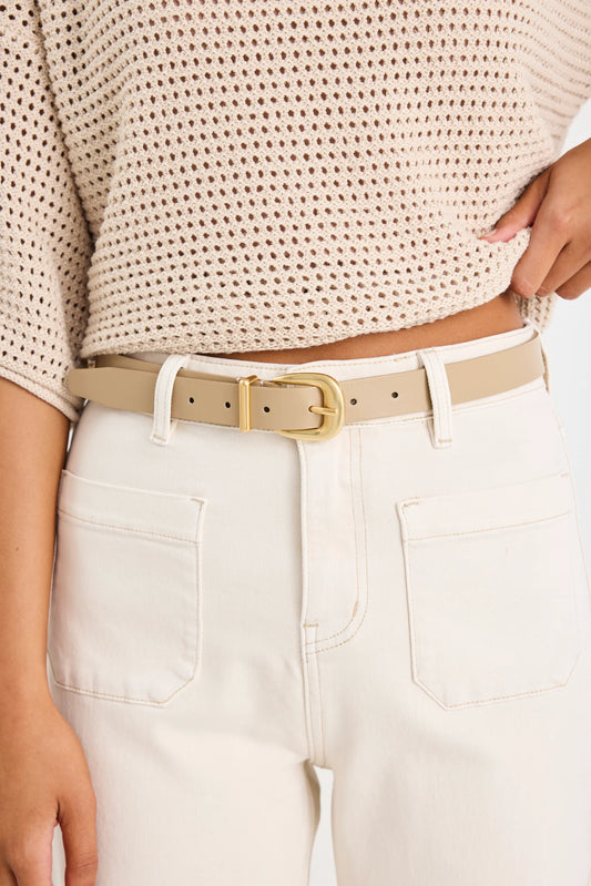 AMONG THE BRAVE BUCKLE LEATHER BELT - SAND