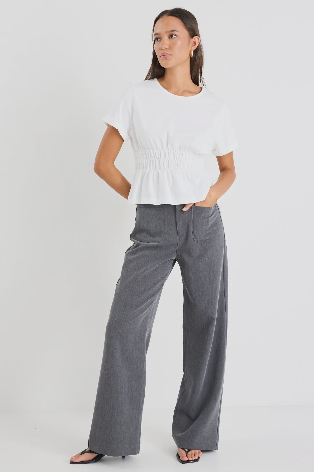 AMONG THE BRAVE - ZOEY WIDE LEG POCKET PANTS - CHARCOAL