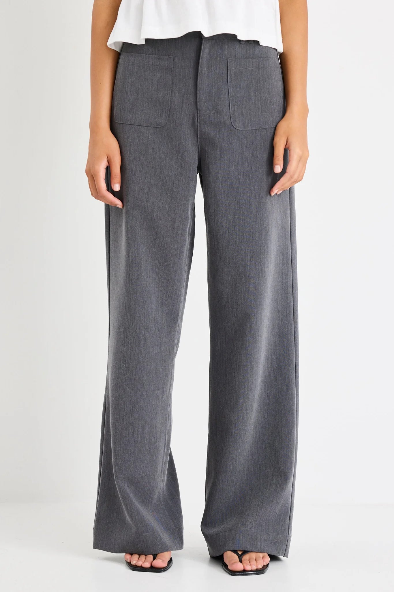 AMONG THE BRAVE - ZOEY WIDE LEG POCKET PANTS - CHARCOAL