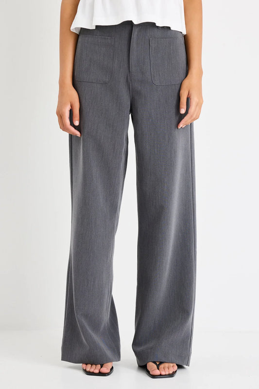 AMONG THE BRAVE - ZOEY WIDE LEG POCKET PANTS - CHARCOAL