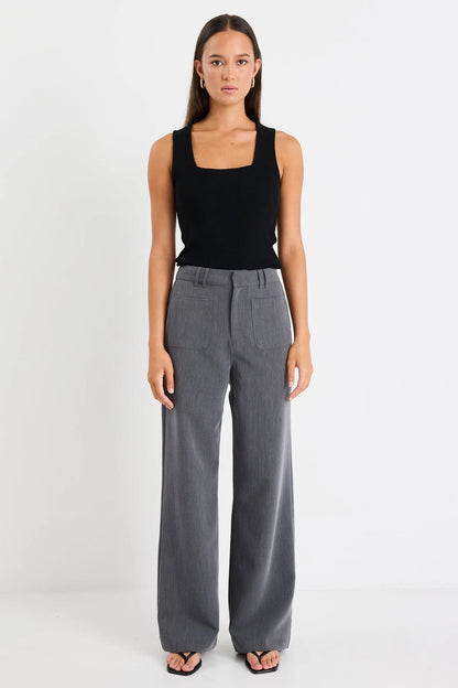 AMONG THE BRAVE - ZOEY WIDE LEG POCKET PANTS - CHARCOAL