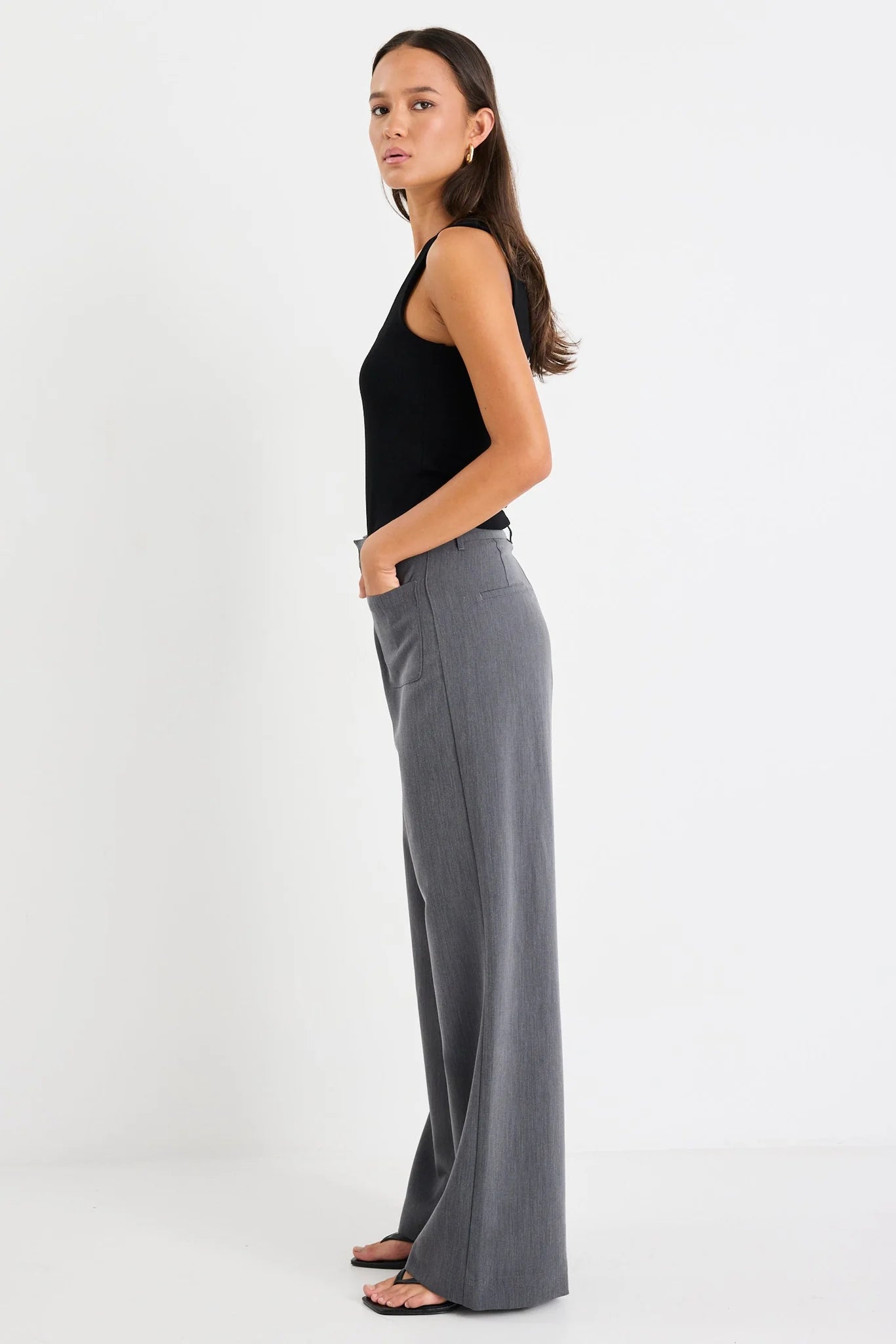 AMONG THE BRAVE - ZOEY WIDE LEG POCKET PANTS - CHARCOAL