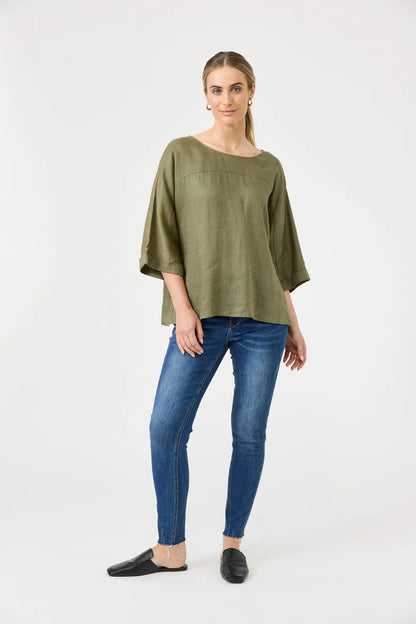 EB & IVE STUDIO RELAXED TOP - KHAKI