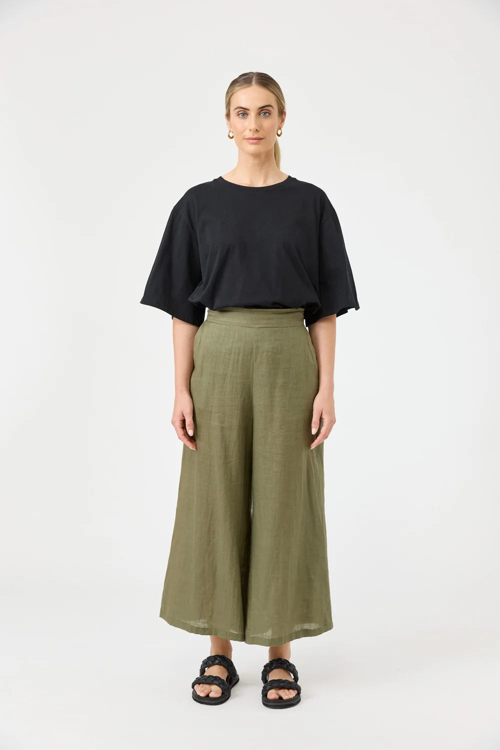 EB & IVE STUDIO CROP PANT -  KHAKI