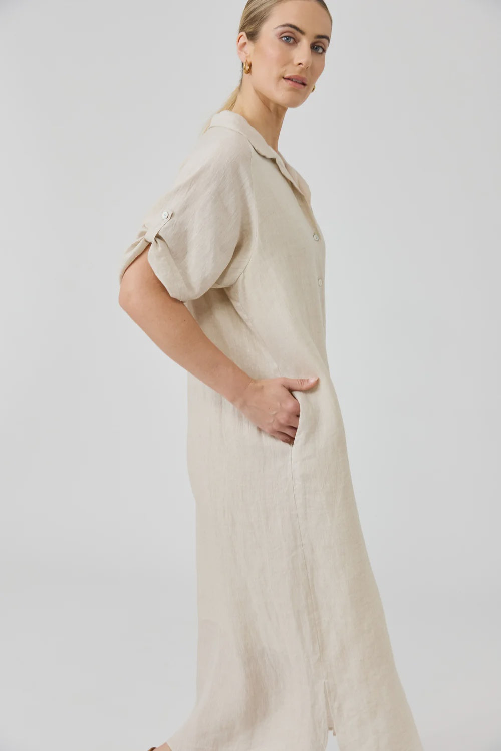 EB & IVE STUDIO SHIRT DRESS - TUSK