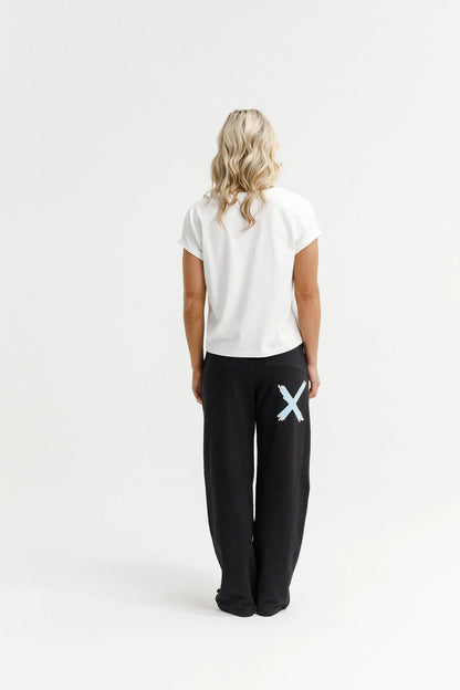 HOME-LEE AVENUE PANTS - BLACK WITH SAPPHIRE/IVORY X