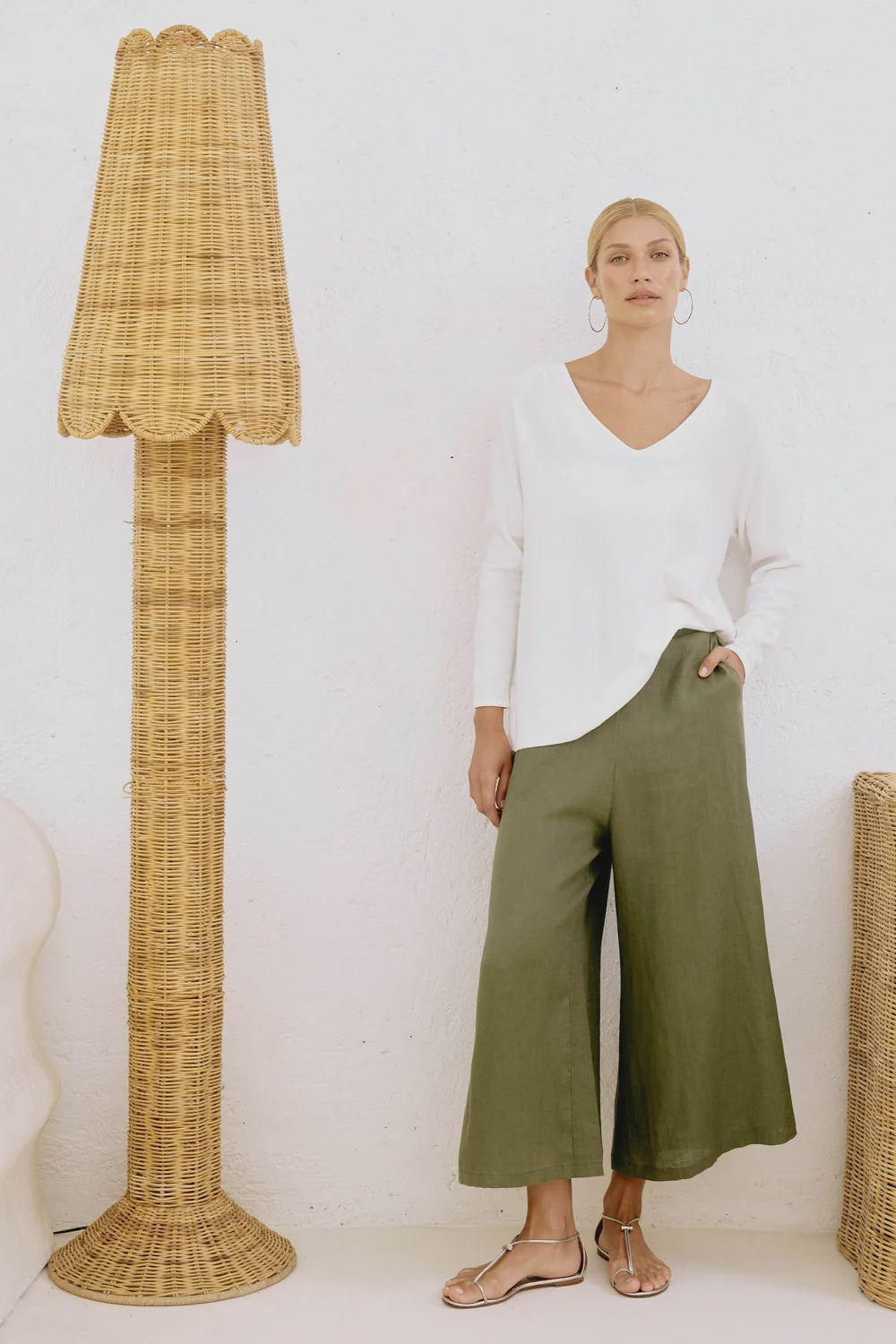 EB & IVE STUDIO CROP PANT -  KHAKI