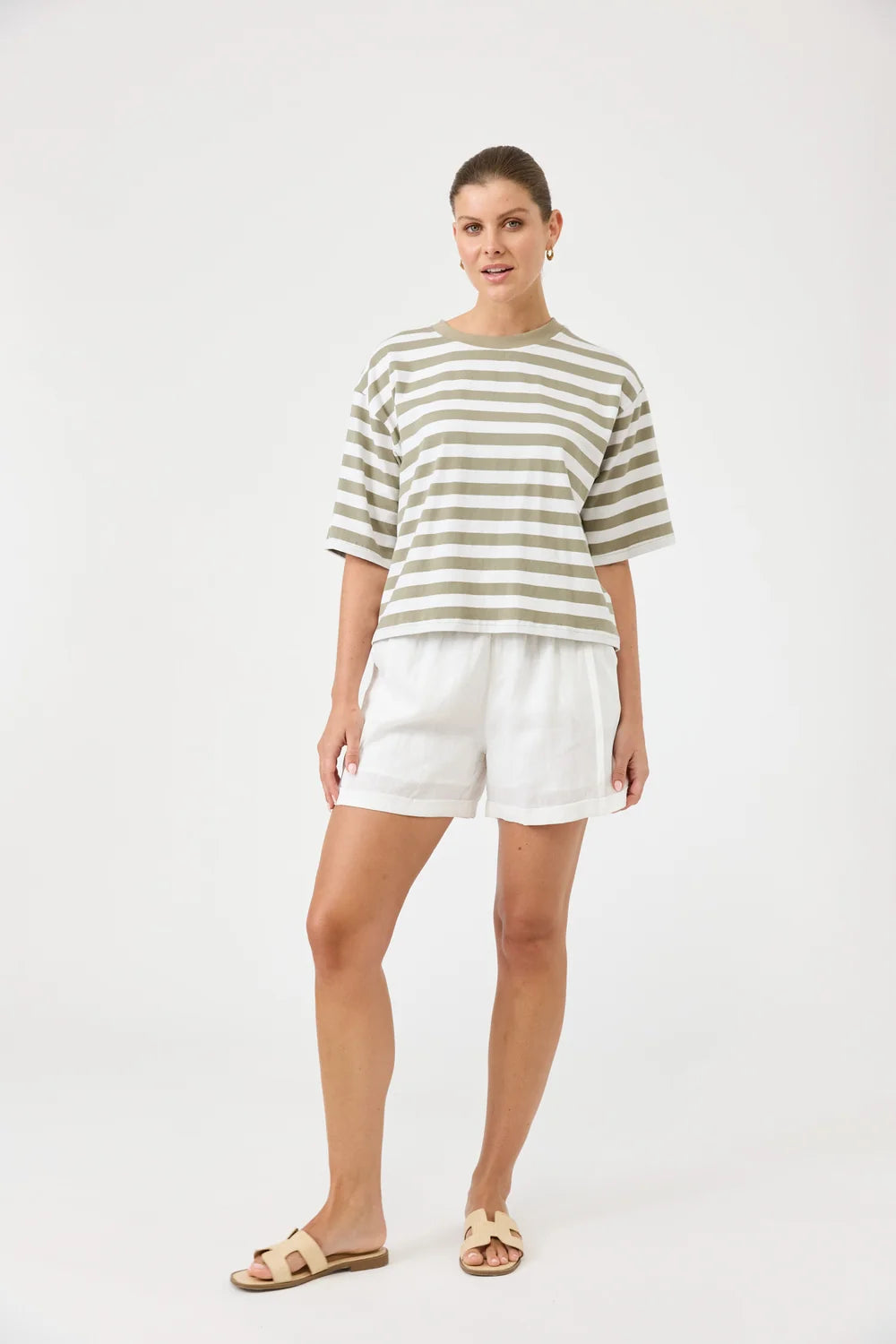 EB & IVE STUDIO STRIPE T-SHIRT - OLIVE