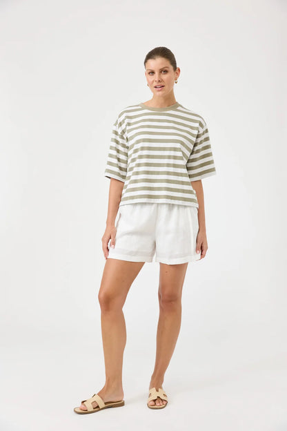 EB & IVE STUDIO STRIPE T-SHIRT - OLIVE