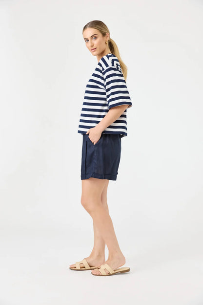 EB & IVE STUDIO STRIPE T-SHIRT - INDIGO