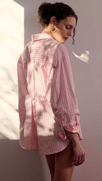 STAPLE THE LABEL KARI OVERSIZED SHIRT - PINK / WHITE STRIPE