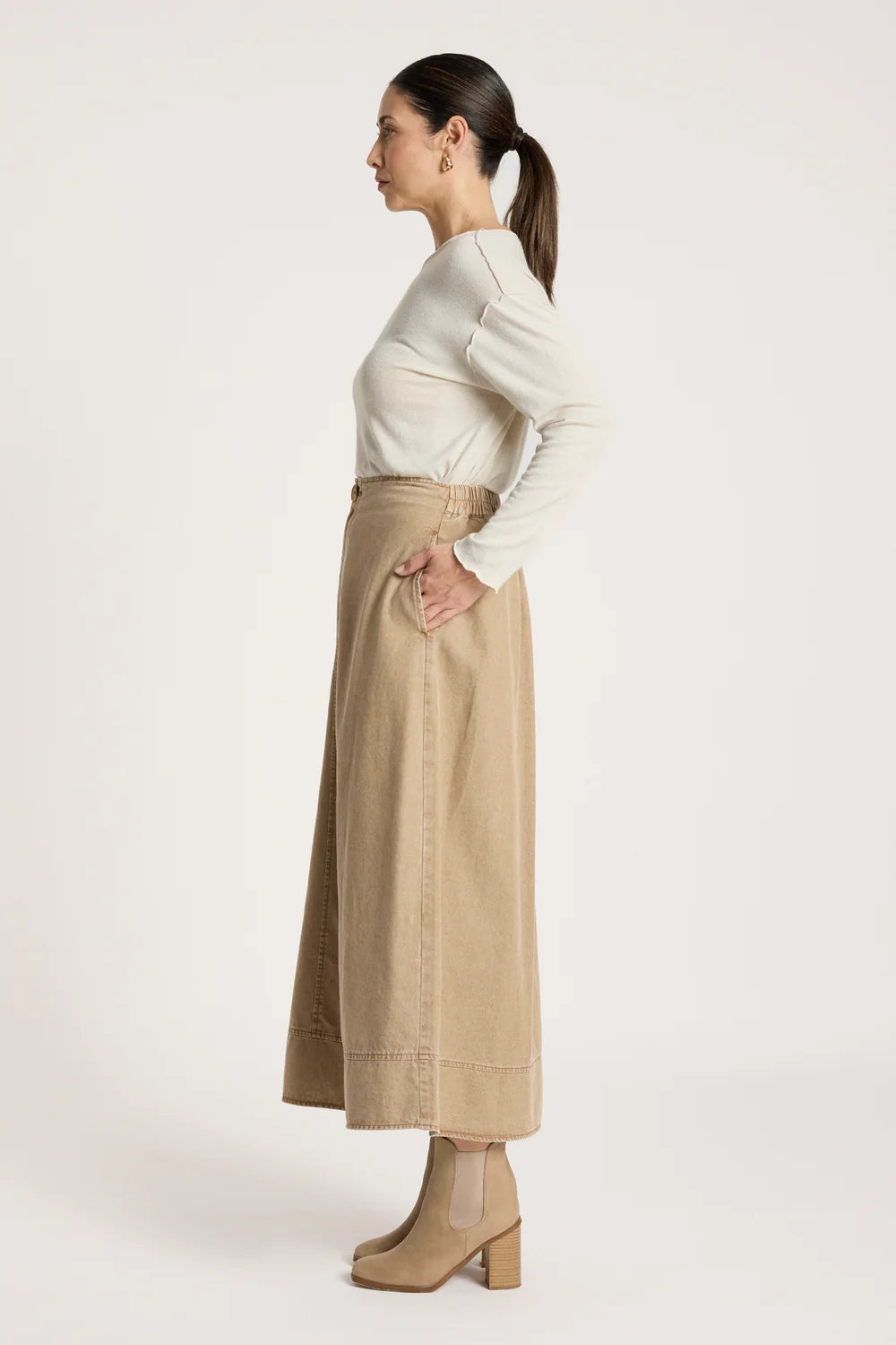 EB & IVE - BODHI DENIM SKIRT - FAWN